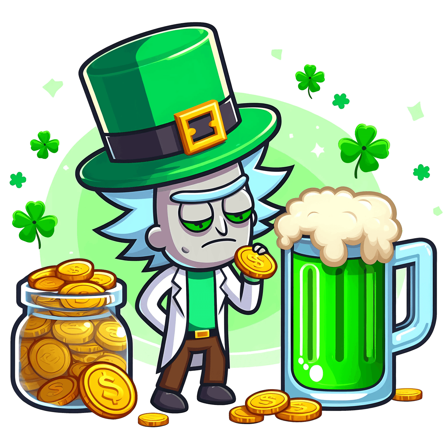 Rick And Beer Drinking Saint Patrick Day Design - DTF Ready To Press - Heat Press Transfer