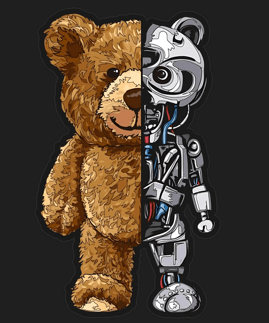 Robot Bear Half-Split - DTF Ready to Press - Heat Press Transfer