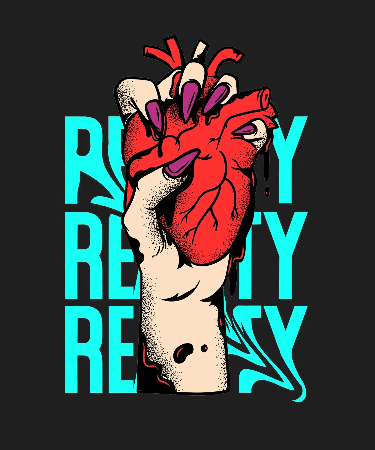Rock N Roll Heart - DTF Ready to Press (black_bg)
