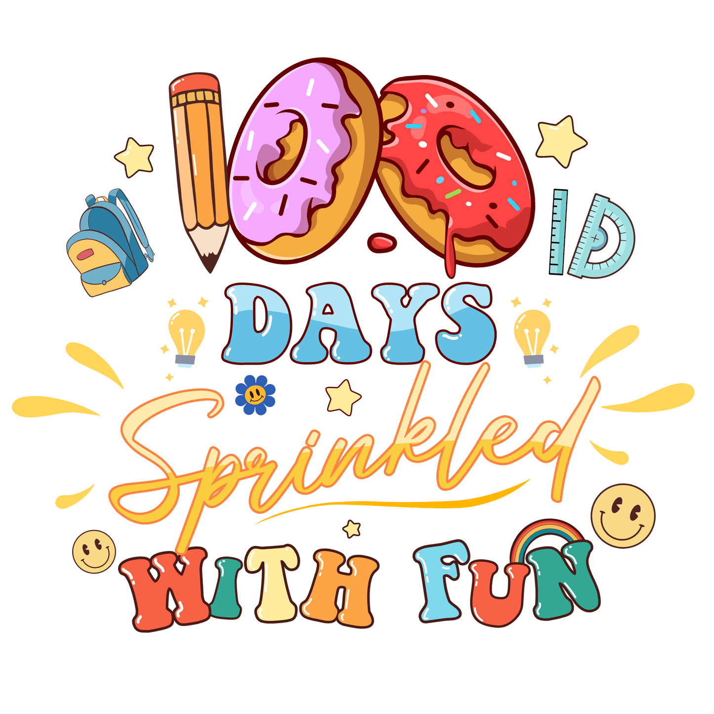 Funny 100 Days Of School Design - DTF Ready To Press - Heat Press Transfer