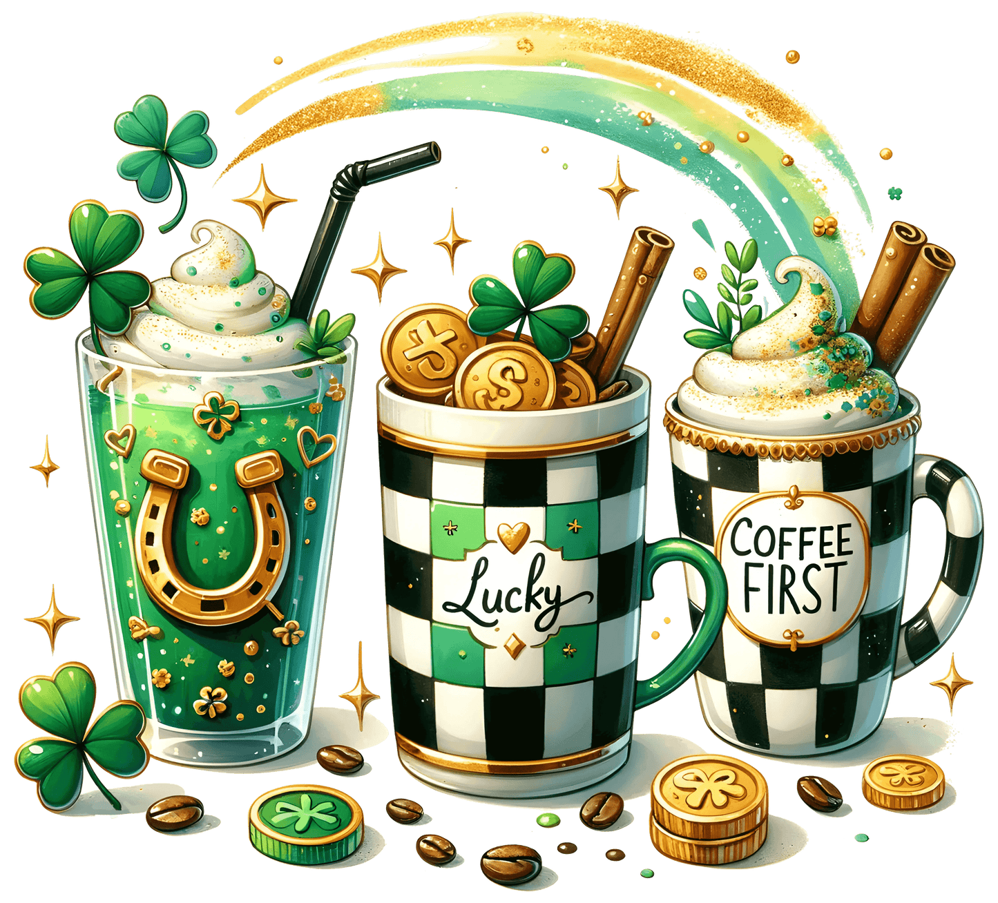 Saint Patrick's Day Coffee Lover Design - DTF Ready To Press - Heat Press Transfer