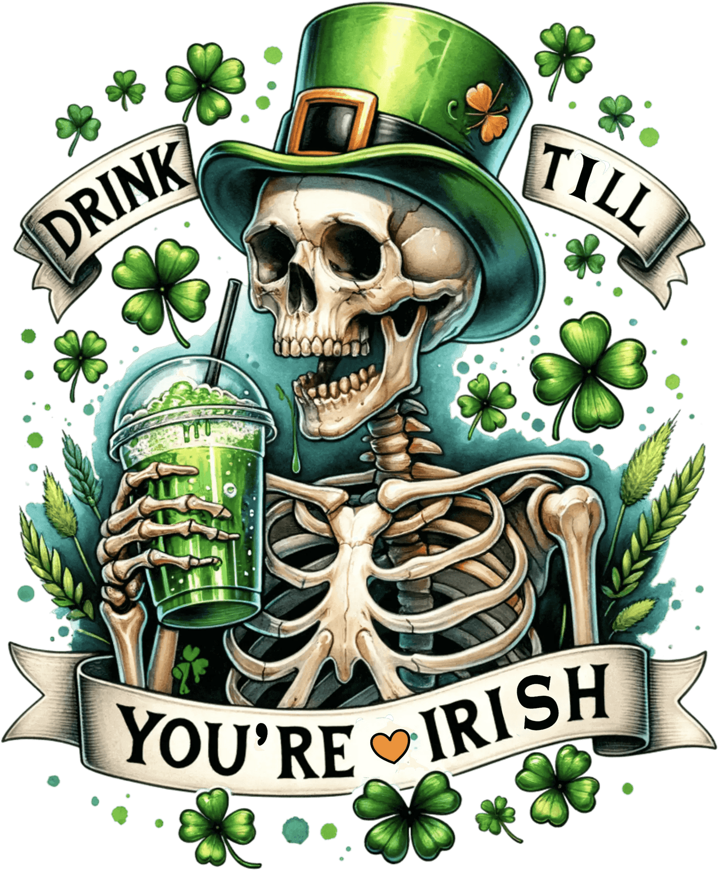 Saint Patrick's Day Funny Skeleton Design - DTF Ready To Press - Heat Press Transfer