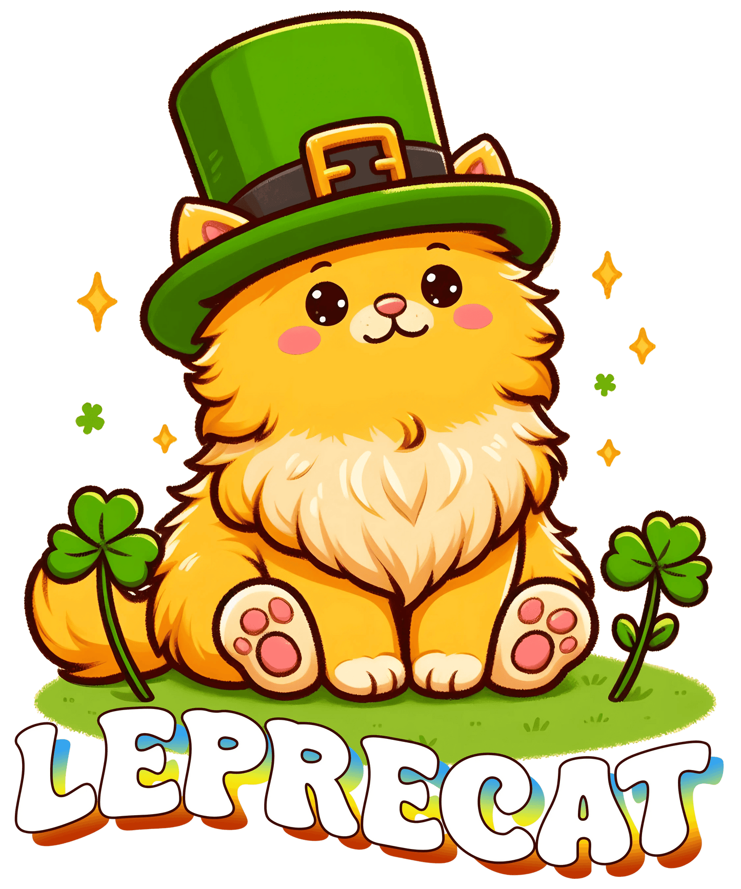 Saint Patricks Day Leprechaun Cat Design - DTF Ready To Press - Heat Press Transfer
