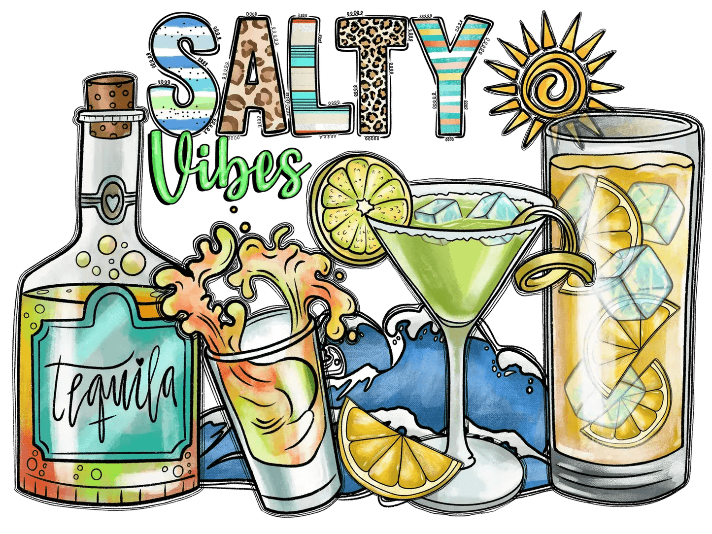 Salty Vibes Tequila - DTF Ready to Press - Heat Press Transfer