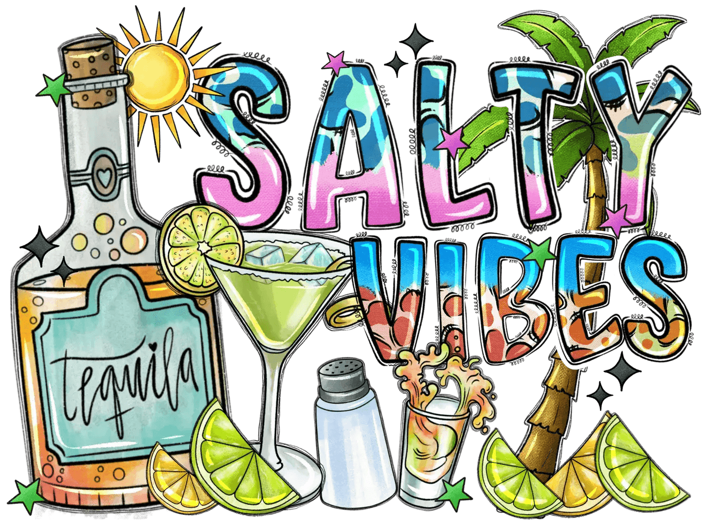 Salty Vibes Tequila - DTF Ready to Press - Heat Press Transfer