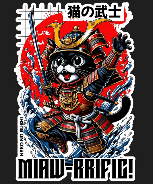 Samurai Cat T-Shirt - DTF Ready to Press - Heat Press Transfer