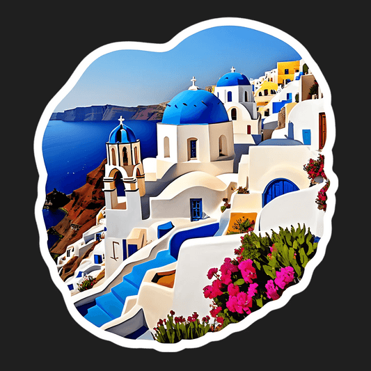 Santorini Scenery Sticker - Vibrant Greece Decor - Heat Press Transfer