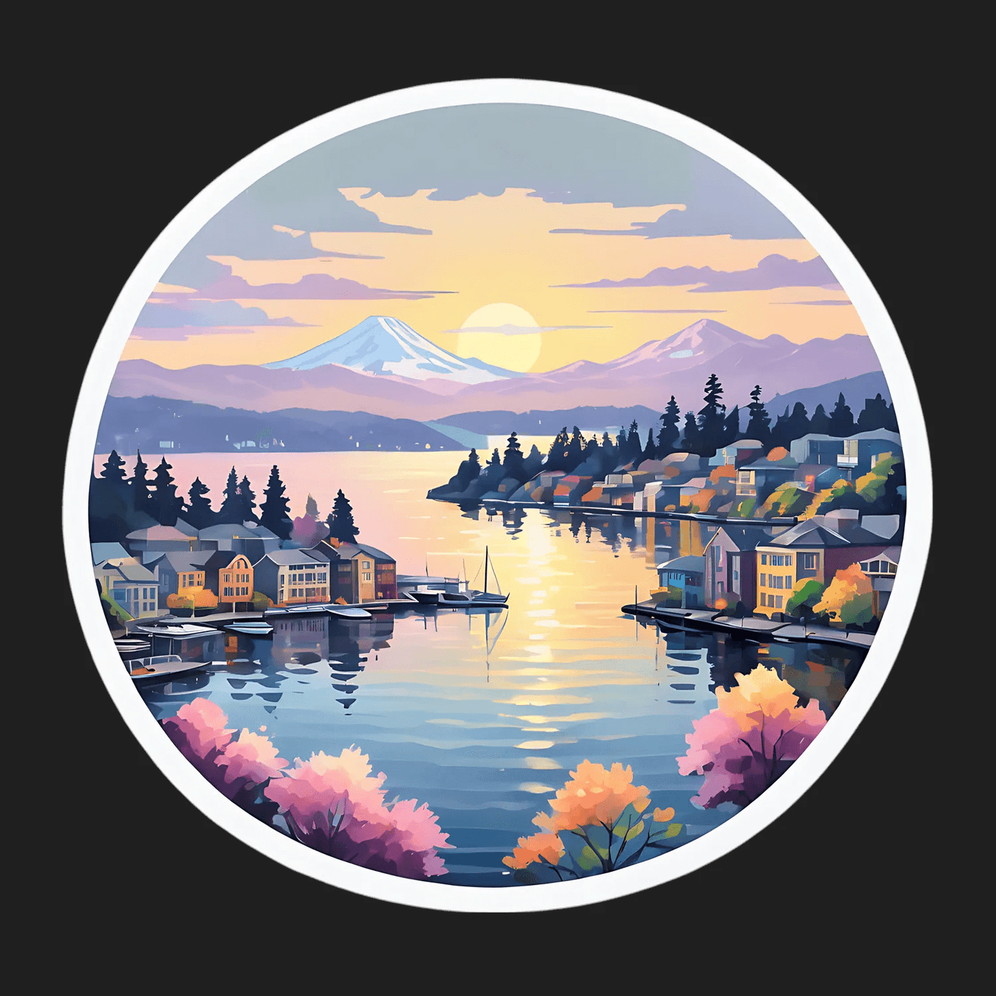 Scenic Lakeside Sunset - UV DTF Sticker - Heat Press Transfer