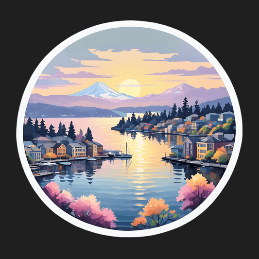 Scenic Lakeside Sunset - UV DTF Sticker - Heat Press Transfer