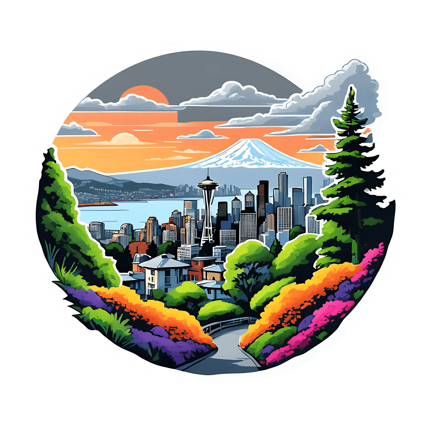 Seattle Skyline Sticker - Vibrant UV Design - Heat Press Transfer