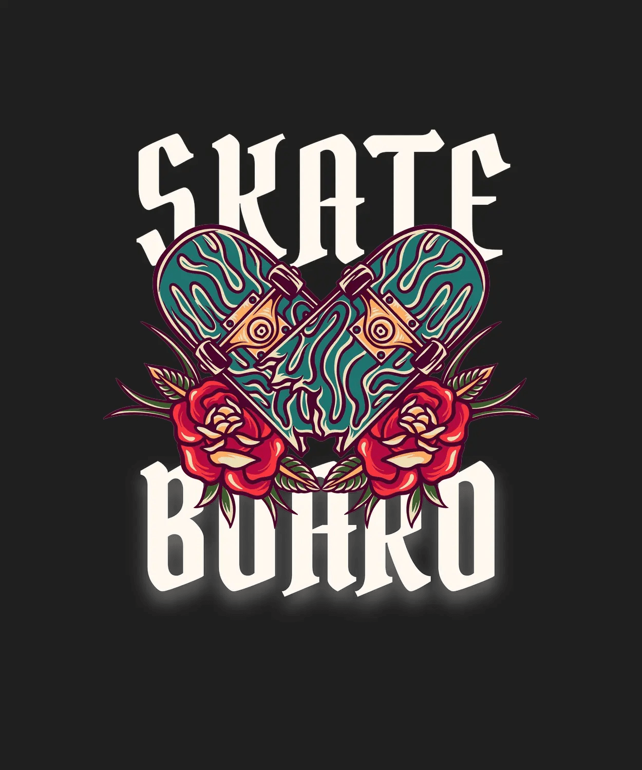 Skateboard Floral - DTF Ready to Press (black_bg)