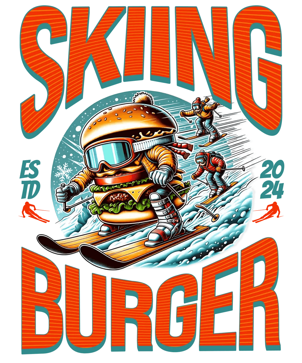 Skiing Burger - DTF Ready to Press - Heat Press Transfer