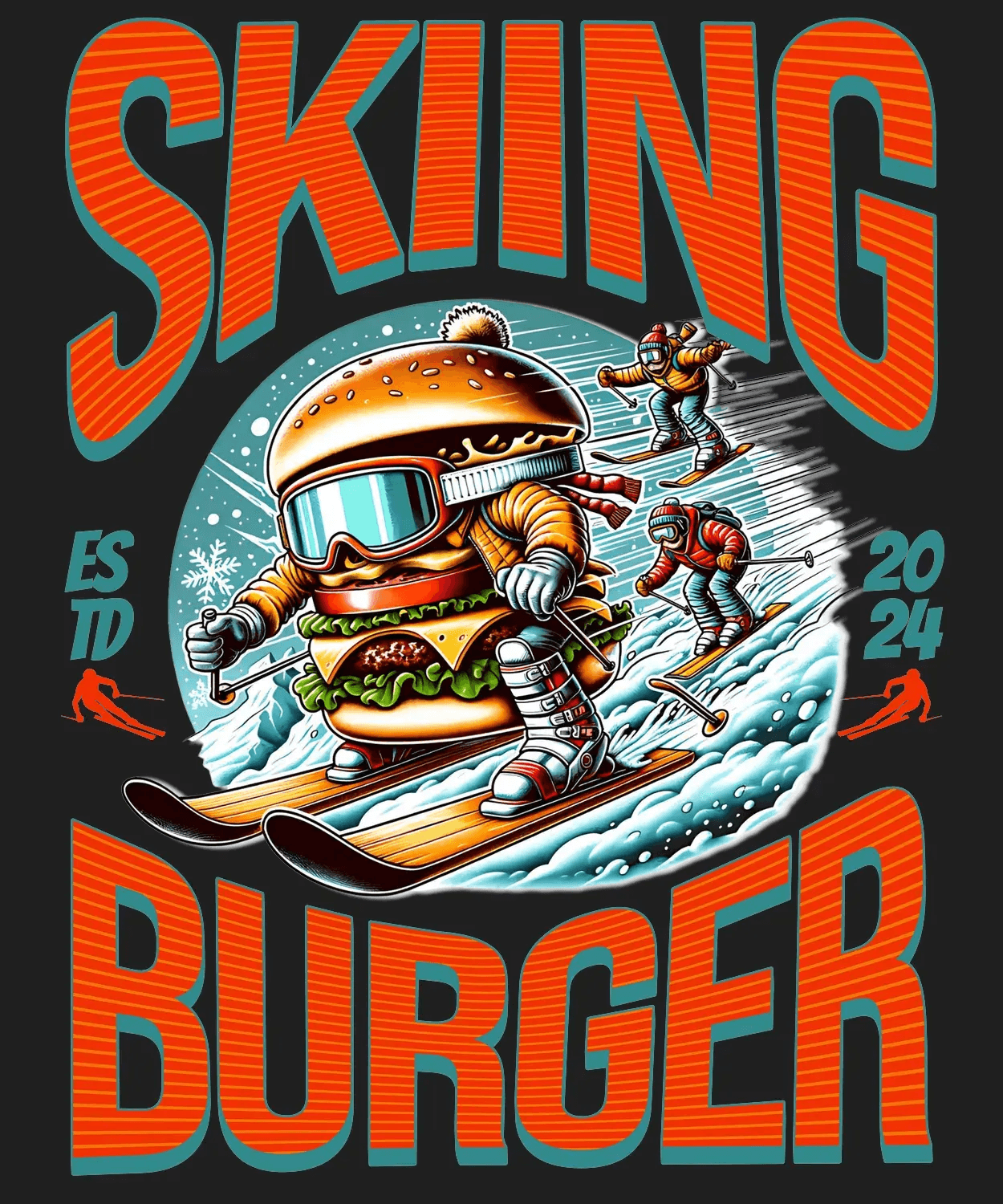 Skiing Burger - DTF Ready to Press - Heat Press Transfer