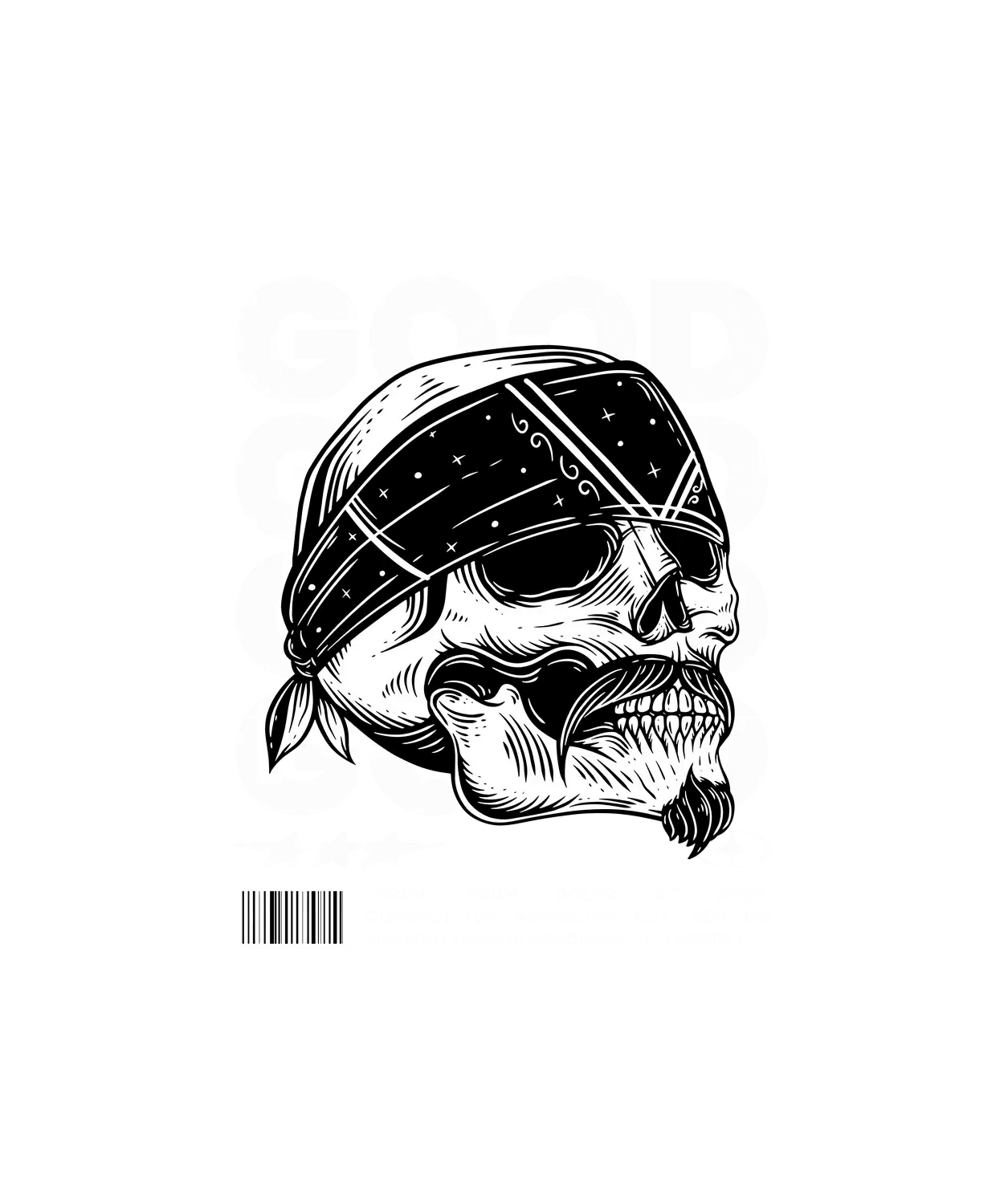 Skull Bandana GOOD - DTF Ready to Press - Heat Press Transfer
