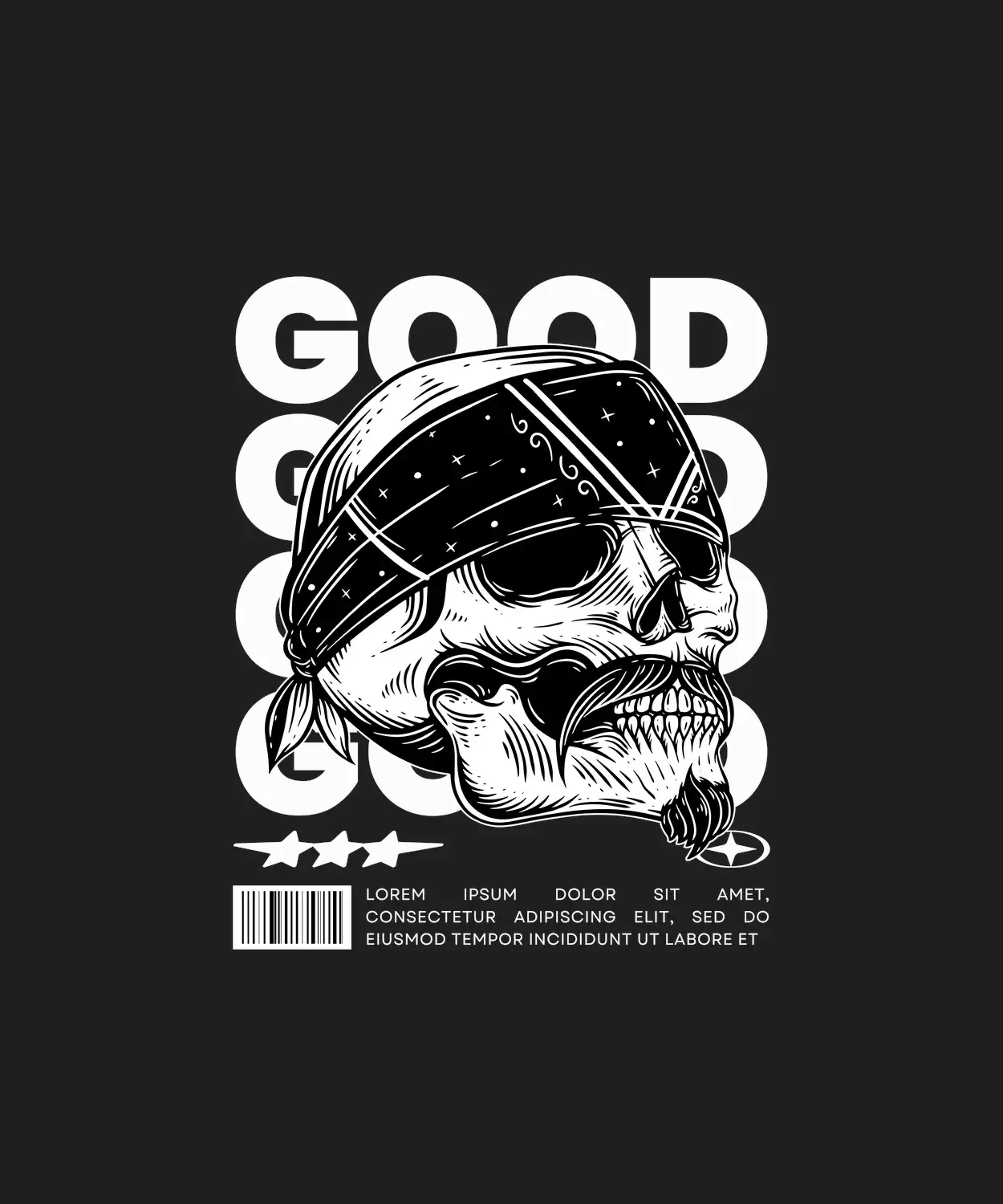 Skull Bandana GOOD - DTF Ready to Press - Heat Press Transfer