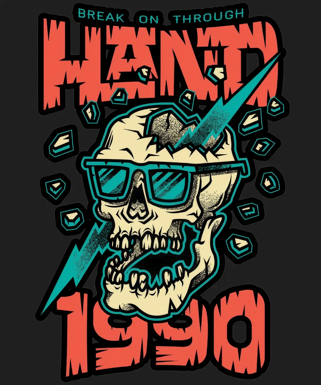 Skull Design 1990 - DTF Ready to Press (black_bg)