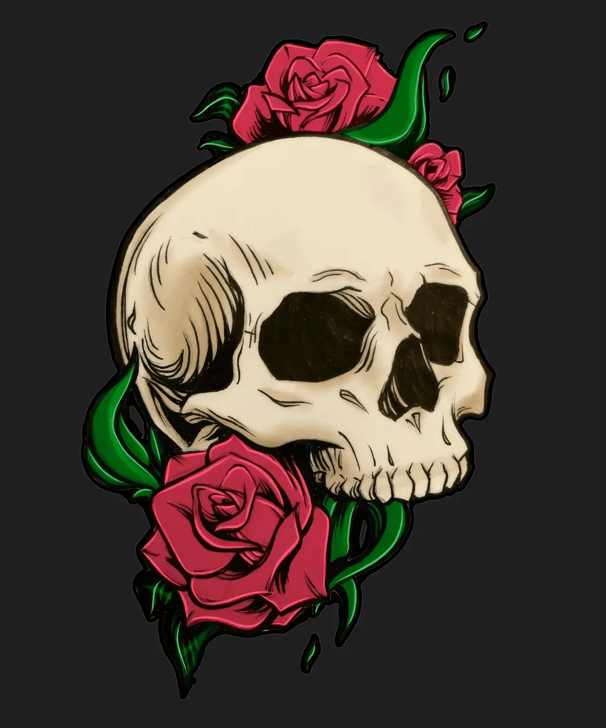 Skull Rose Art - DTF Ready to Press (black_bg)