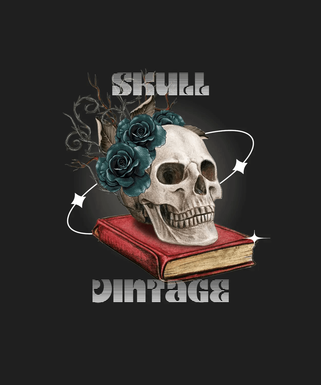 Skull and Roses - DTF Ready to Press (black_bg)
