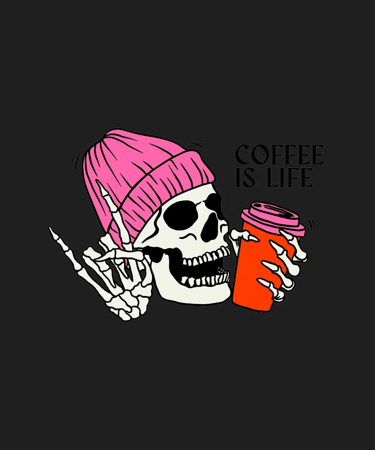 Skull with Coffee - DTF Ready to Press (black_bg)
