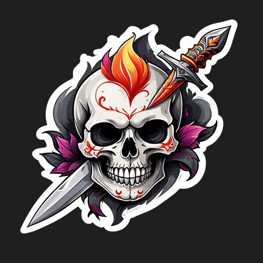 Skull Dagger Sticker - Vibrant and Fiery - Heat Press Transfer