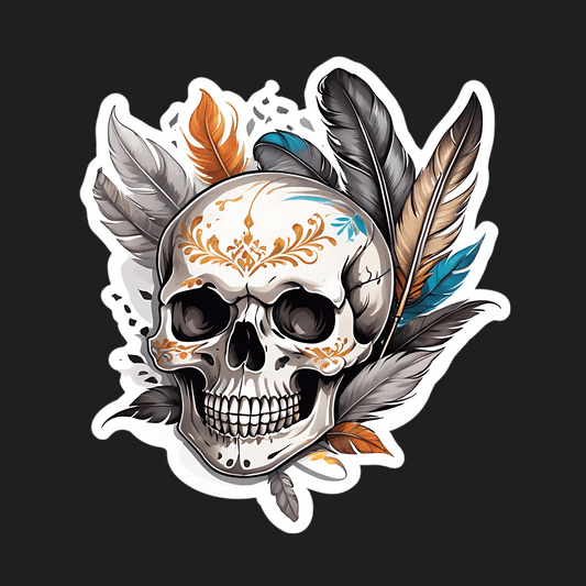Skull Feather Sticker - Ornate UV Design - Heat Press Transfer