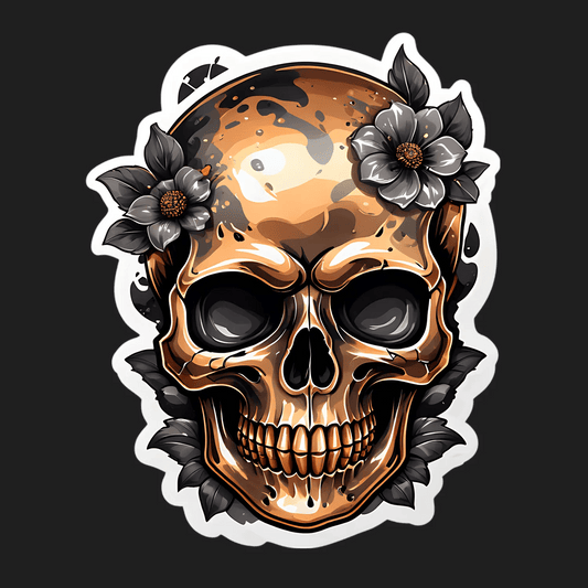 Skull Floral Sticker - Durable UV Print - Heat Press Transfer