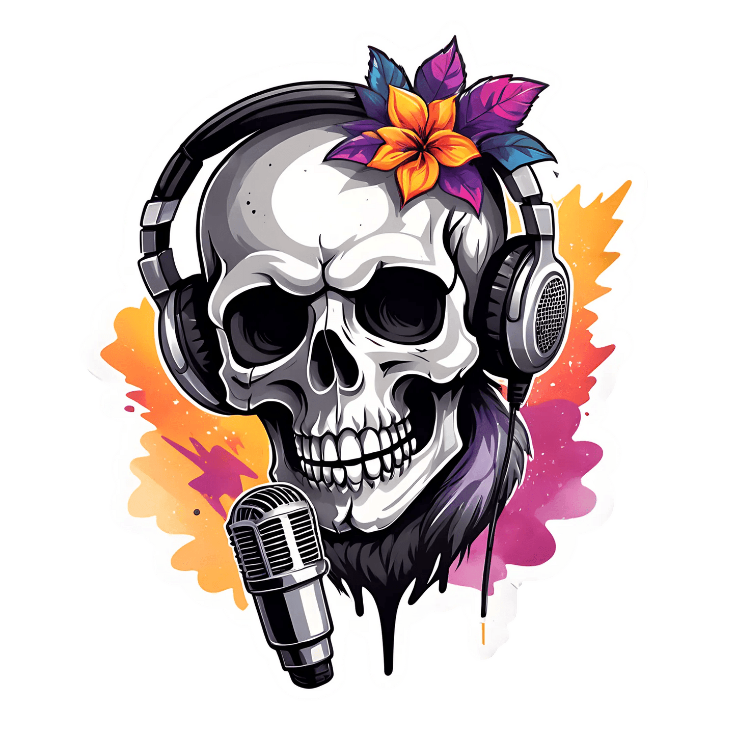 Skull Headphones - Colorful Sticker - Heat Press Transfer