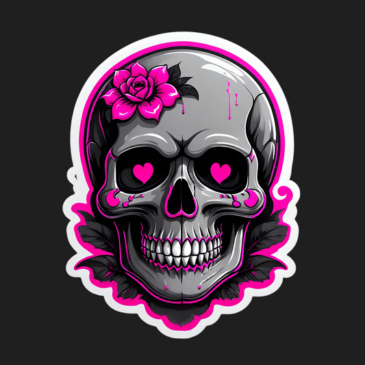 Skull Love Hearts - Vinyl Sticker - Heat Press Transfer