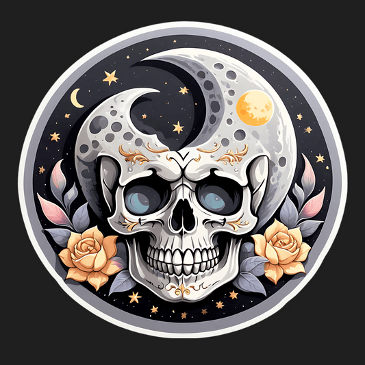 Skull Moon Sticker - Mystical Gothic Decor - Heat Press Transfer