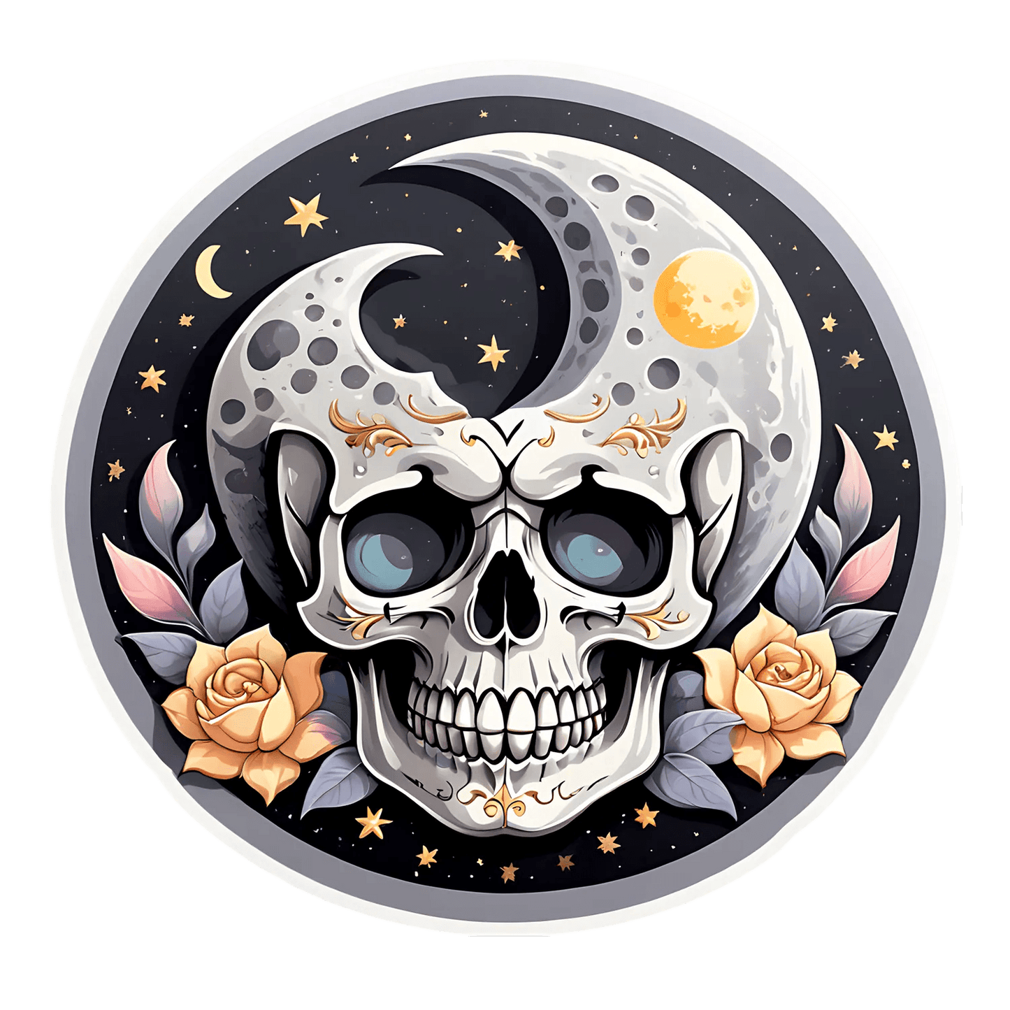 Skull Moon Sticker - Mystical Gothic Decor - Heat Press Transfer