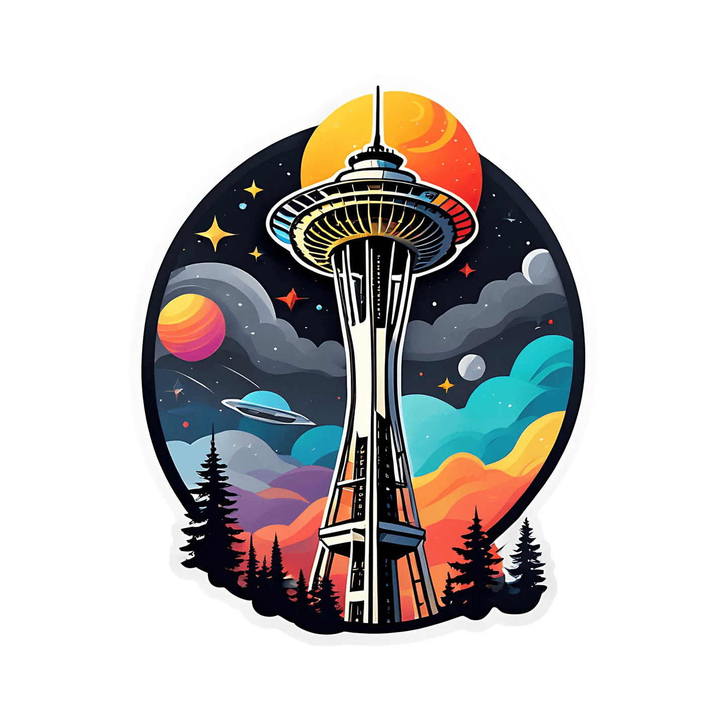 Space Needle Skyline - Sticker - Heat Press Transfer