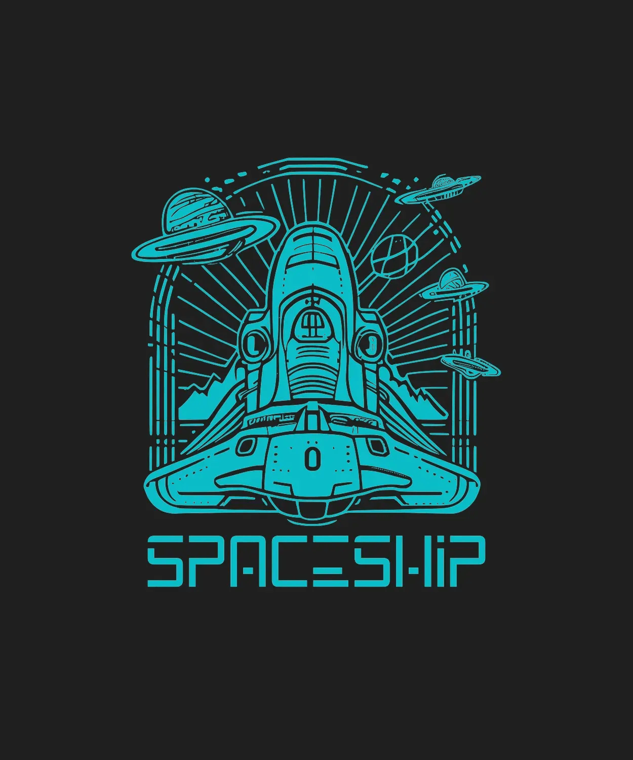 Spaceship Graphic - DTF Ready to Press (black_bg)