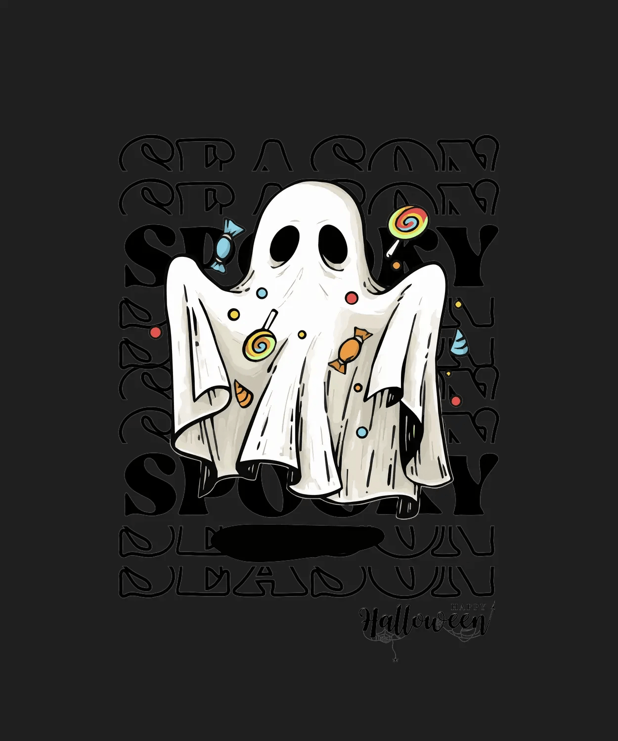 Spooky Ghost - DTF Ready to Press (black_bg)