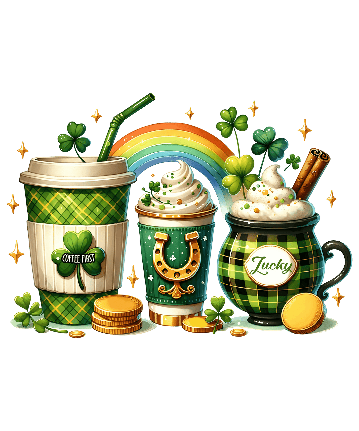 St Patricks Day Coffee Lover Design- DTF Ready To Press - Heat Press Transfer