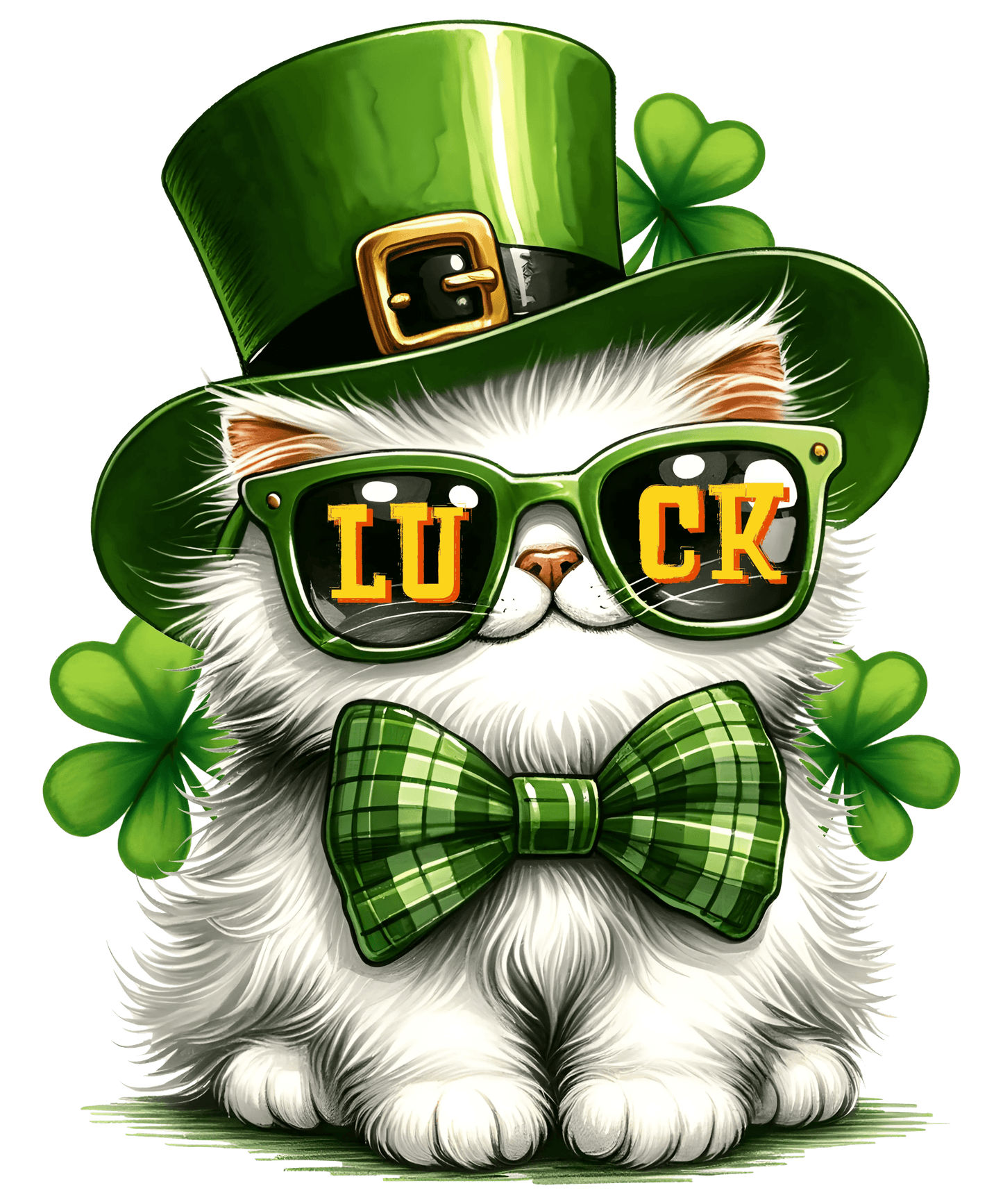 St. Patrick's Day Cool Lucky Cat Design - DTF Ready To Press - Heat Press Transfer