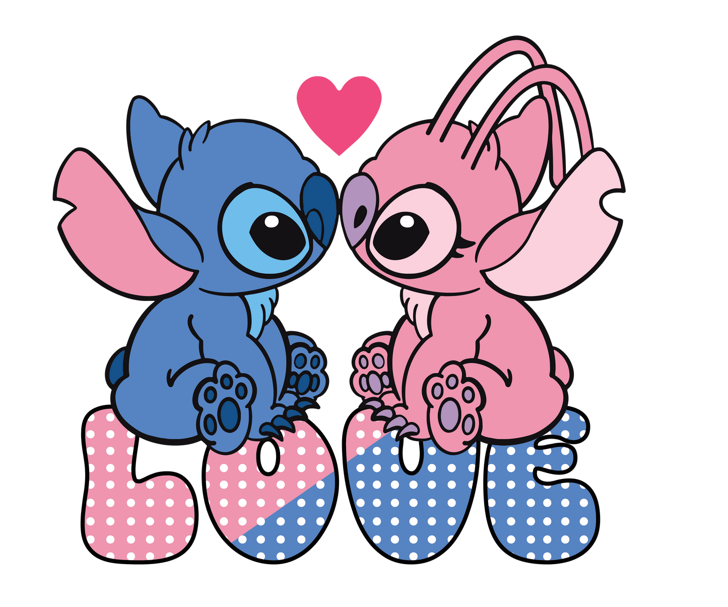 Stitch Valentine's Day Love Design - DTF Ready To Press - Heat Press Transfer