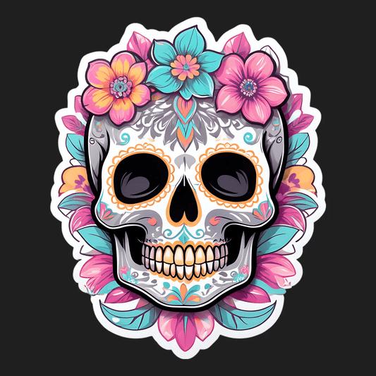 Sugar Skull Sticker - Floral Day of the Dead - Heat Press Transfer