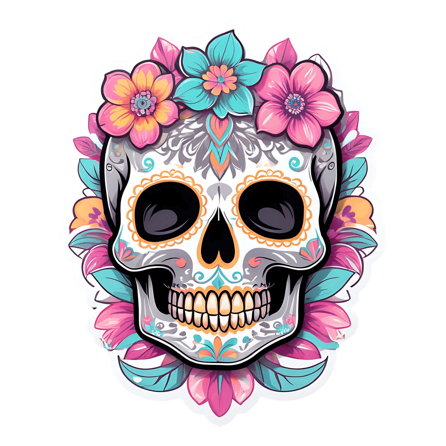 Sugar Skull Sticker - Floral Day of the Dead - Heat Press Transfer