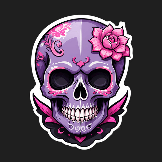 Sugar Skull Sticker - Floral Purple Design - Heat Press Transfer
