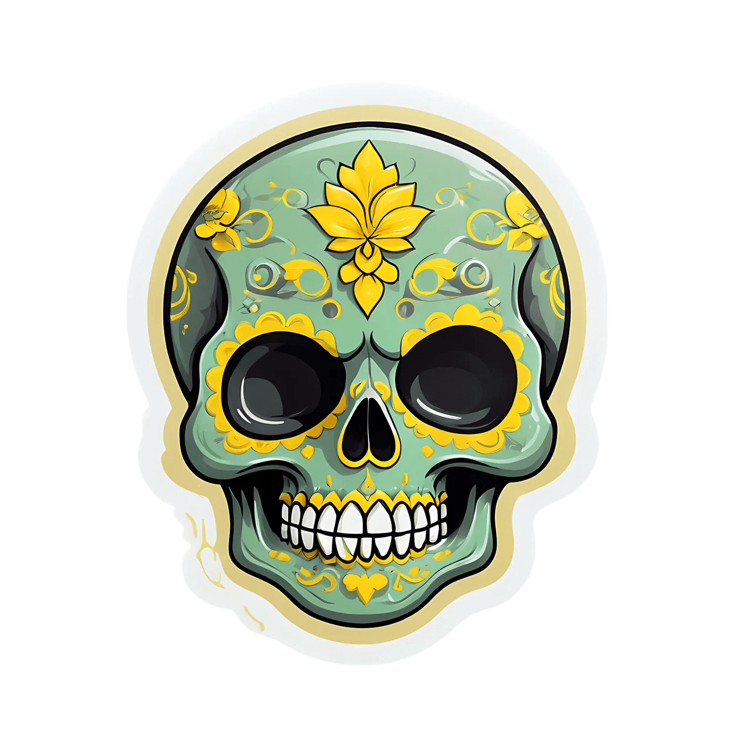 Sugar Skull Sticker - Unique Floral Design - Heat Press Transfer