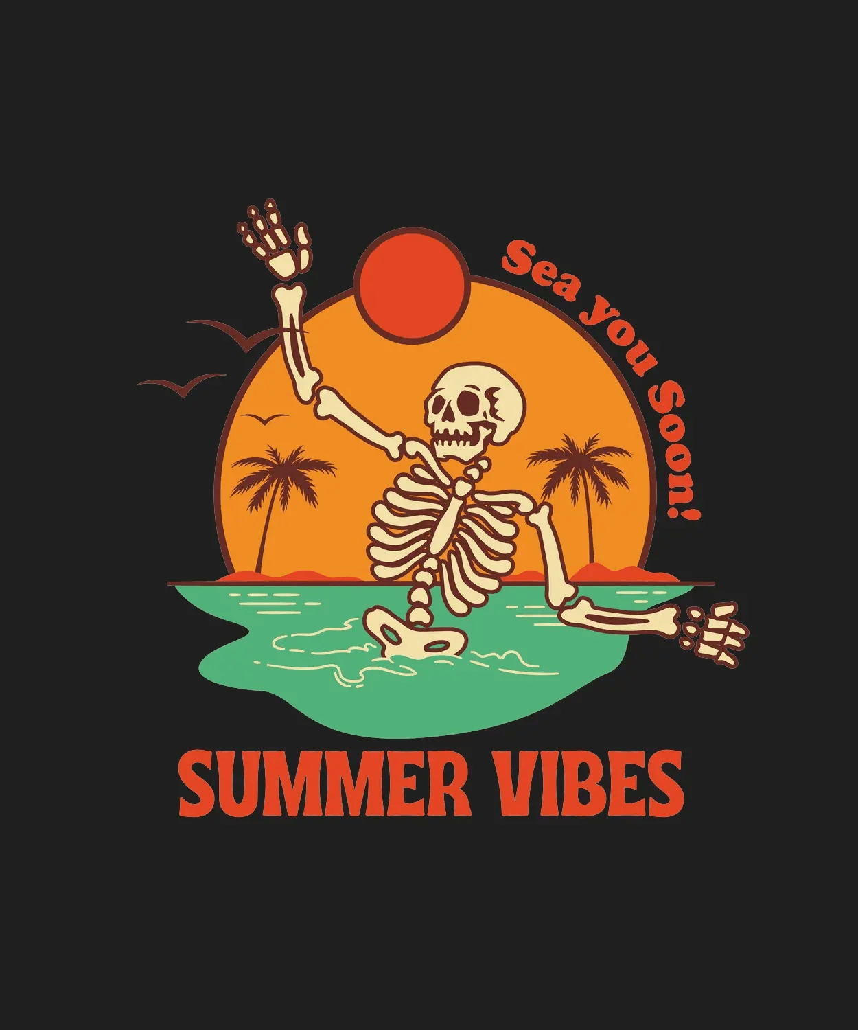 Summer Vibes Skeleton - DTF Ready to Press (black_bg)