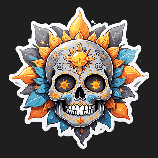 Sunflower Skull - UV DTF Sticker - Heat Press Transfer