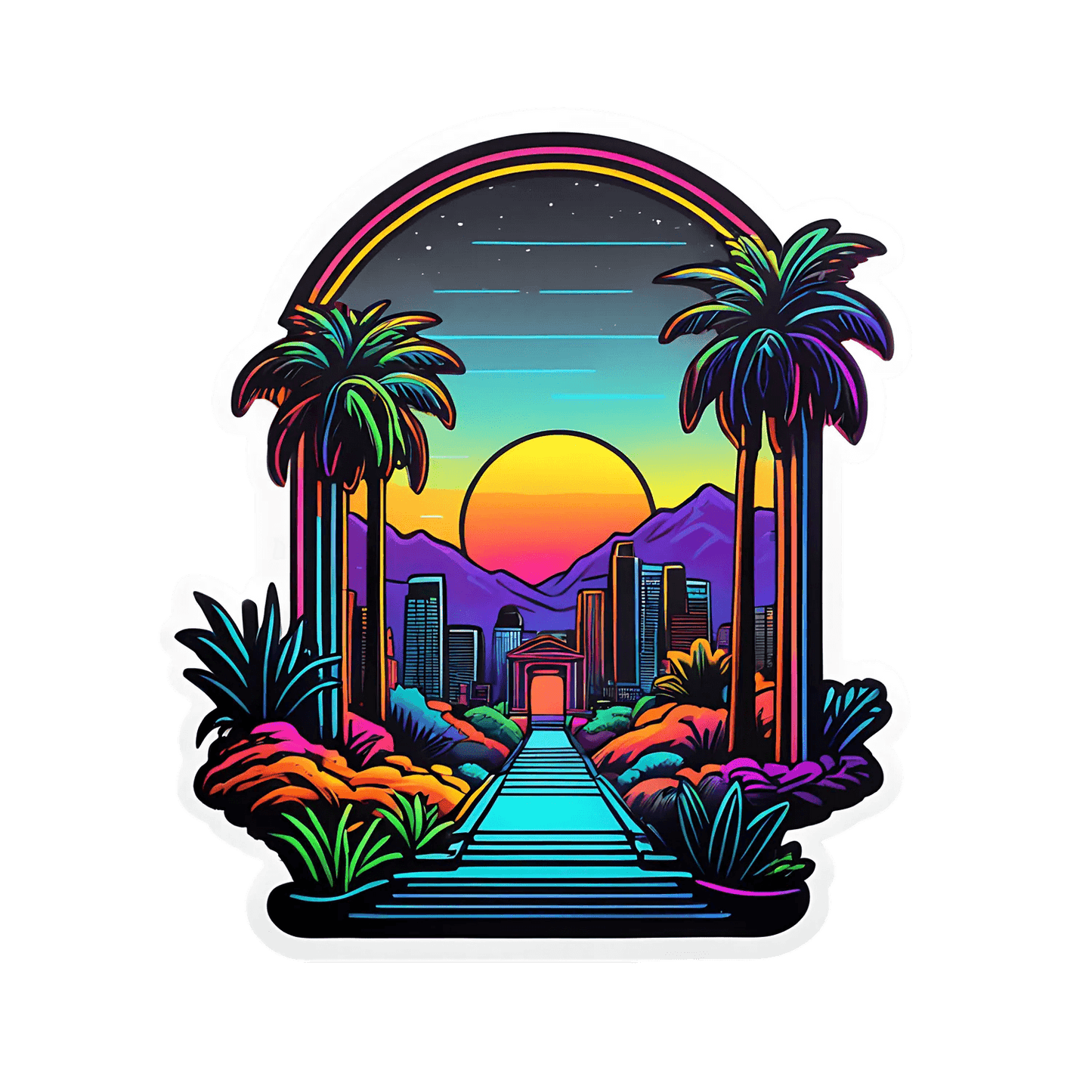 Sunset Cityscape Sticker - Vibrant UV DTF - Heat Press Transfer