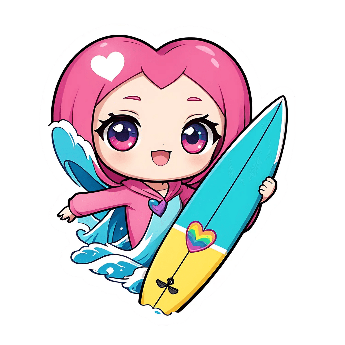 Surfing Girl Sticker - Cute Anime Style - Heat Press Transfer
