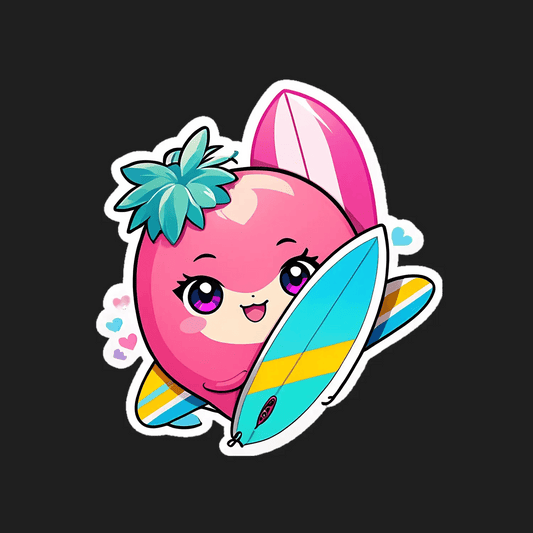 Surfing Peach - Cute Sticker - Heat Press Transfer