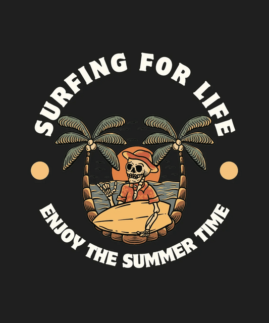 Surfing Skeleton - DTF Ready to Press - Heat Press Transfer