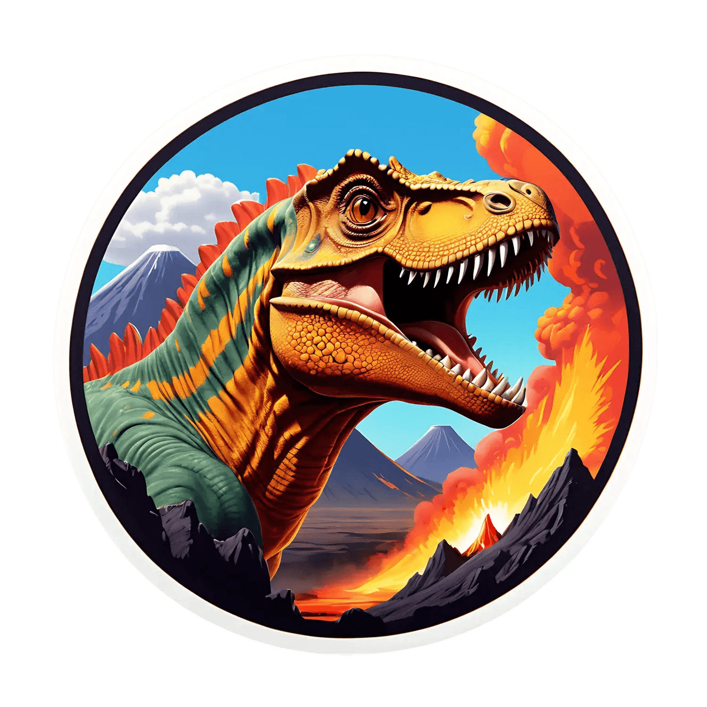 T-Rex Volcano - Dinosaur Sticker - Heat Press Transfer