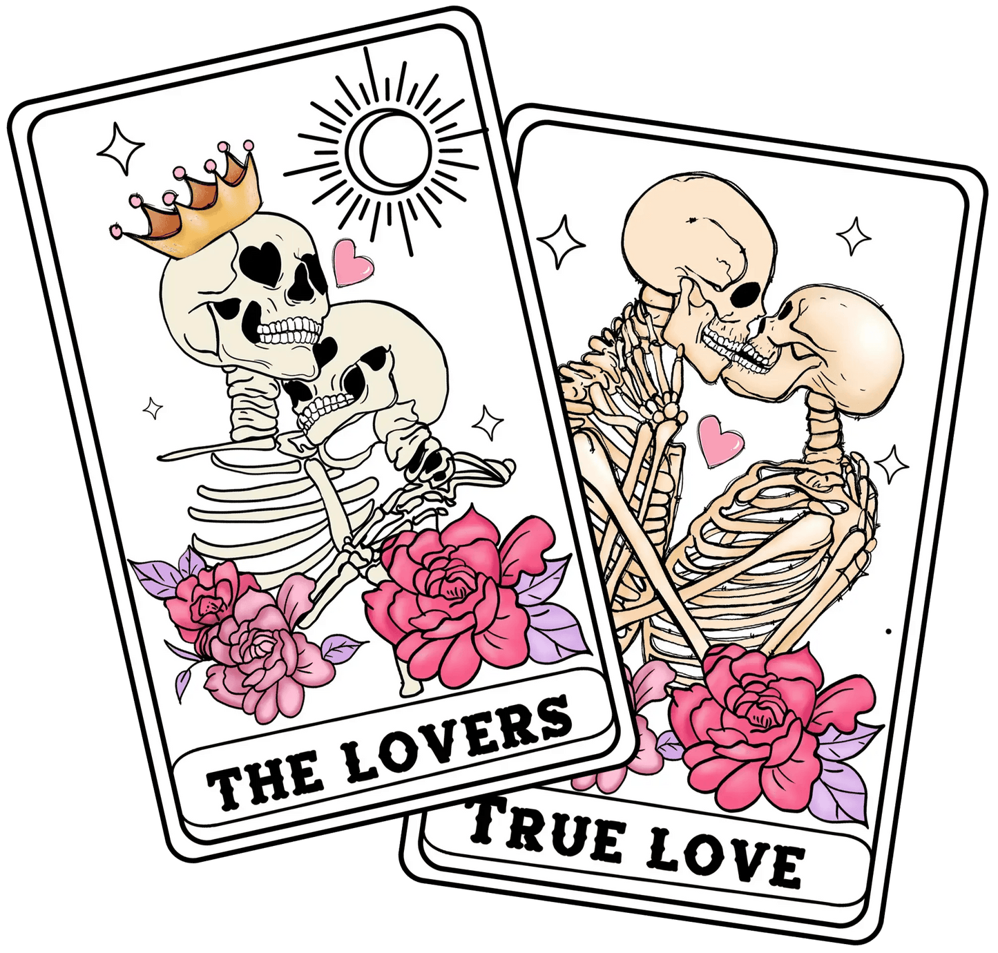 Tarot Cards The Lovers, True Love Valentine's Day Design - DTF Ready To Press - Heat Press Transfer