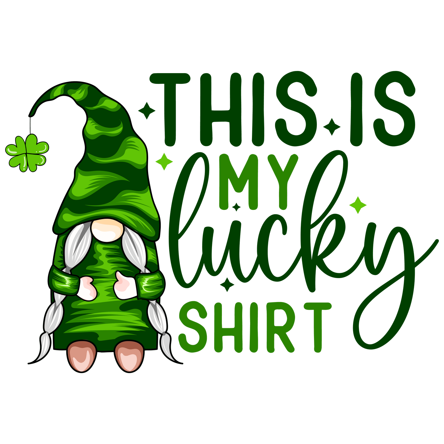 This Is My Lucky Shirt St Patrick Gnome Design - DTF Ready To Press - Heat Press Transfer