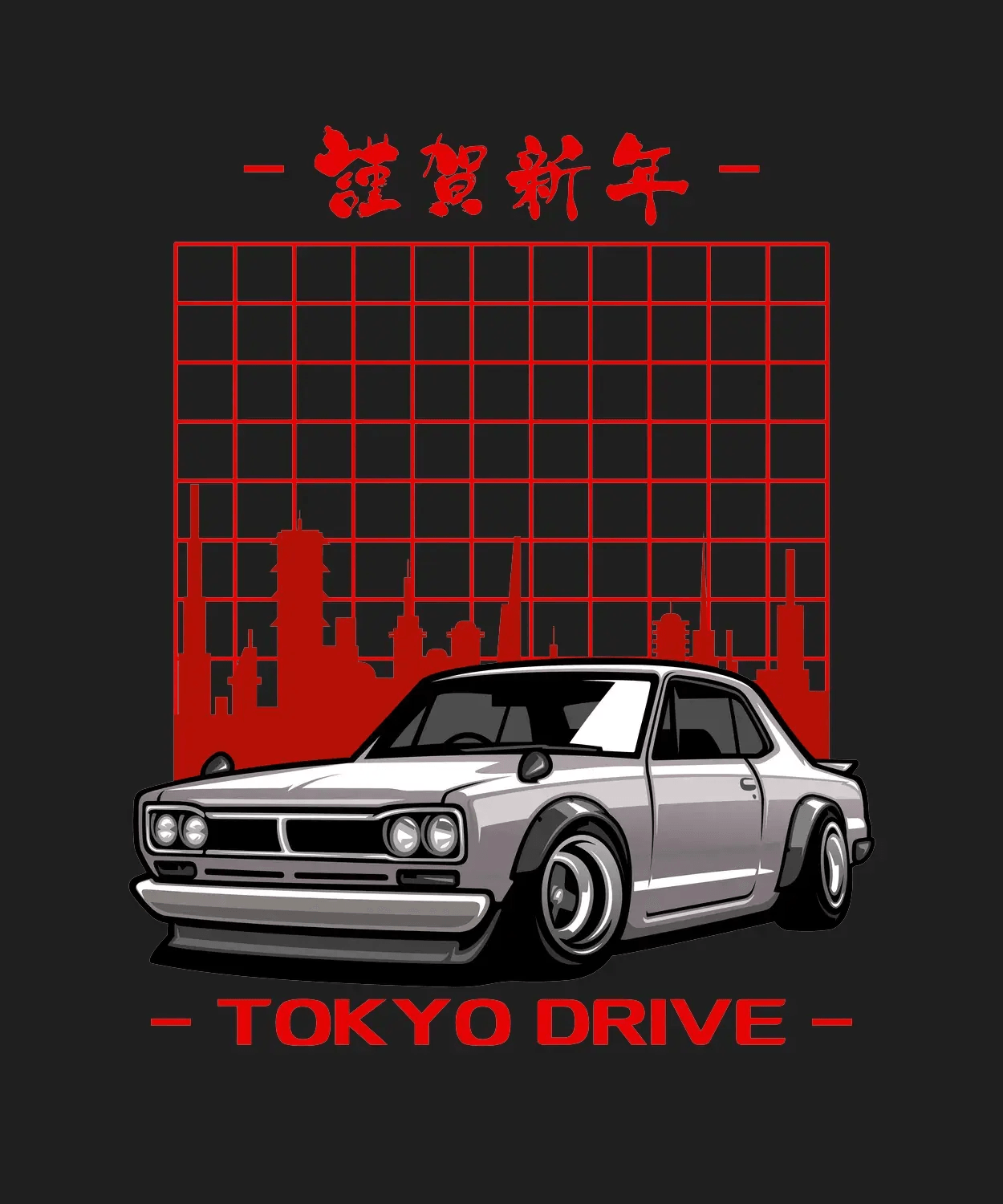 Tokyo Drive Car - DTF Ready to Press (black_bg)